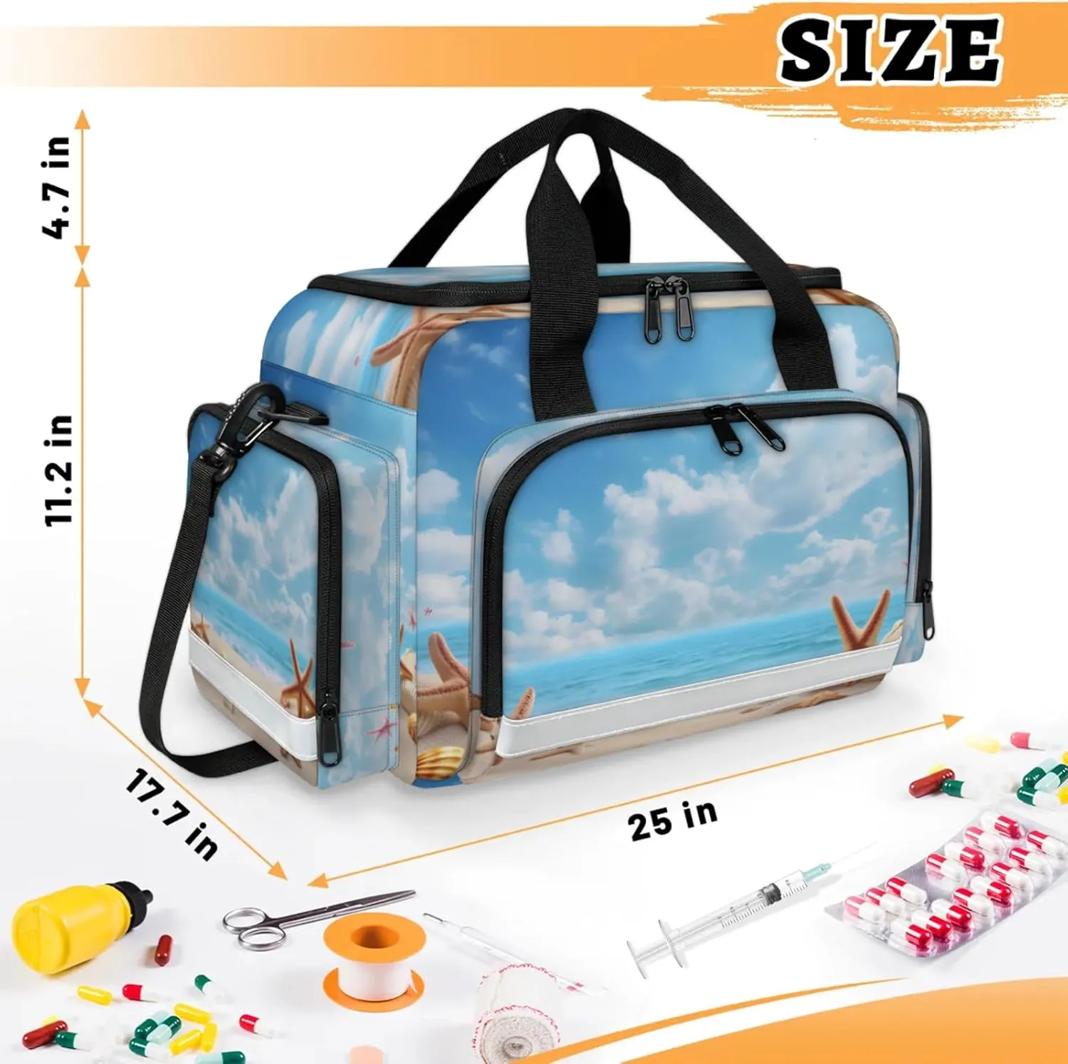 Anti-Scratch Duffle Bag for Travel 25x17.7x11.2 Inch - Waterproof Duffel Bag for Camping Fitness, Durable EMS Gear for First Responders Beach Starfish