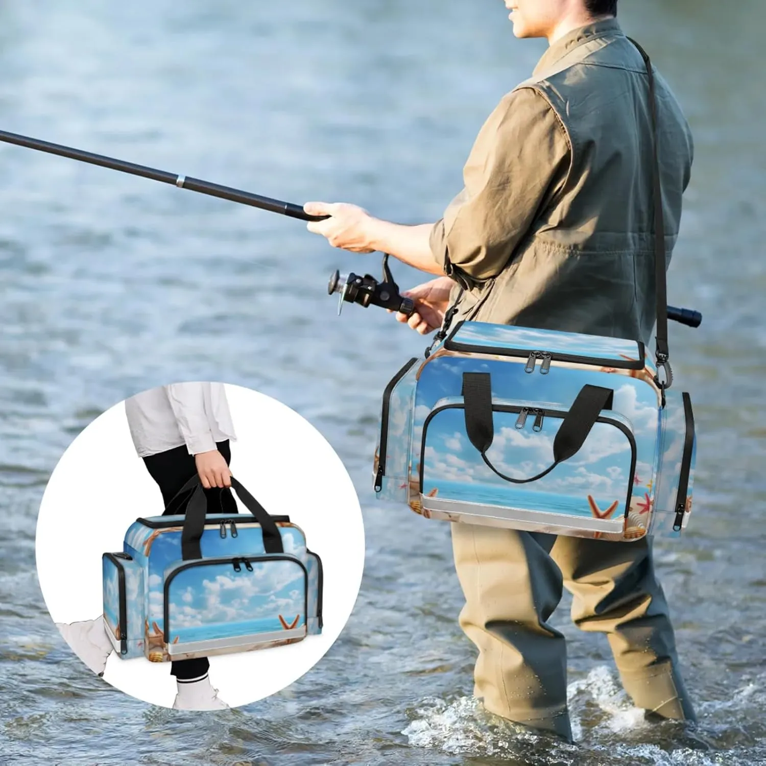 Anti-Scratch Duffle Bag for Travel 25x17.7x11.2 Inch - Waterproof Duffel Bag for Camping Fitness, Durable EMS Gear for First Responders Beach Starfish
