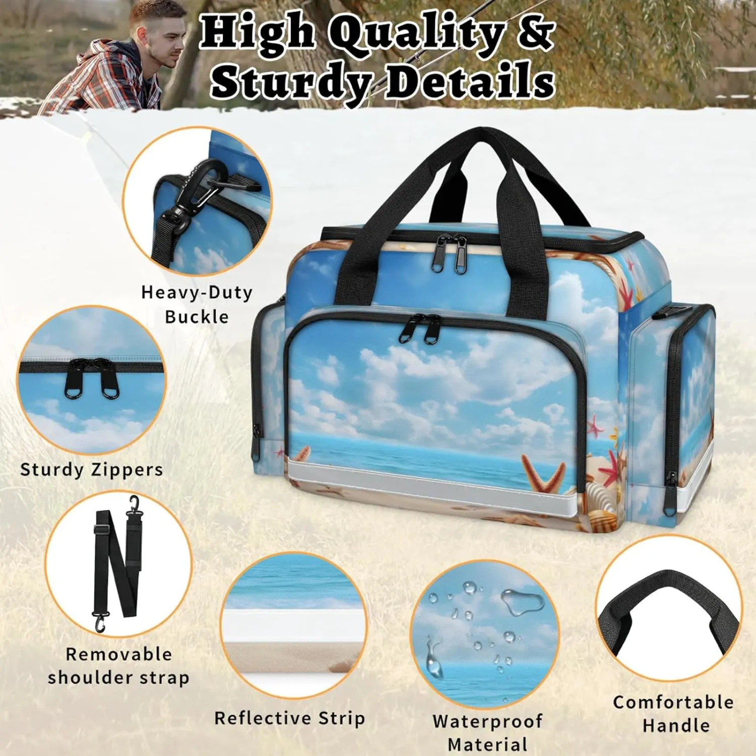 Anti-Scratch Duffle Bag for Travel 25x17.7x11.2 Inch - Waterproof Duffel Bag for Camping Fitness, Durable EMS Gear for First Responders Beach Starfish