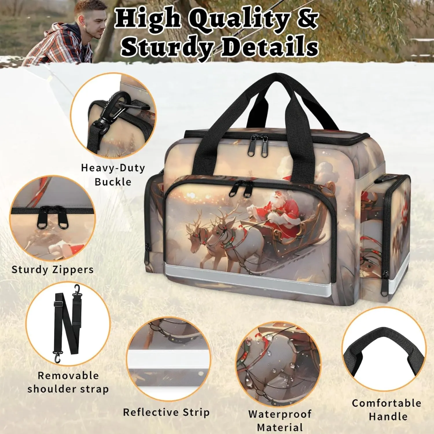 Anti-Scratch Duffle Bag for Travel 25x17.7x11.2 Inch - Waterproof Duffel Bag for Camping Fitness, Durable EMS Gear for First Responders Christmas Santa Claus Elk