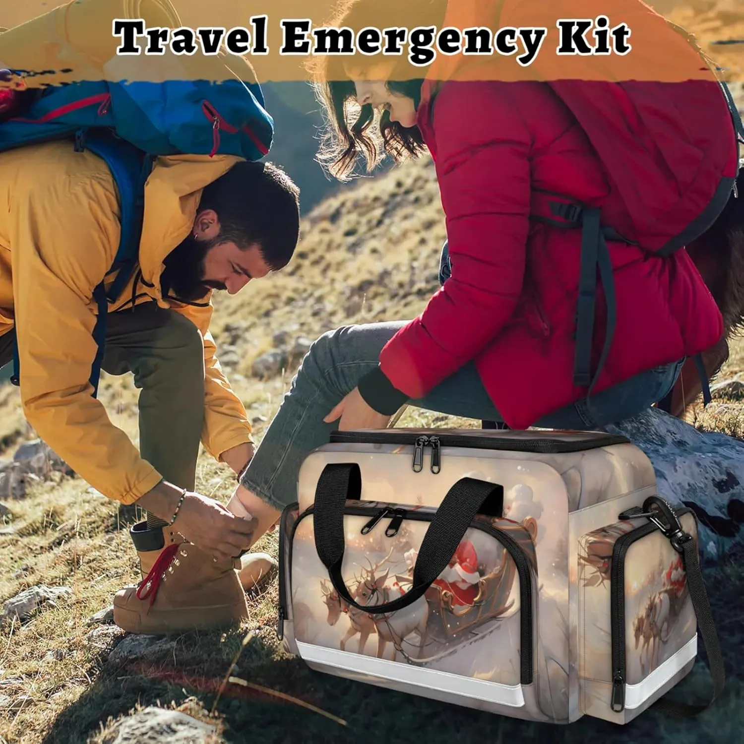 Anti-Scratch Duffle Bag for Travel 25x17.7x11.2 Inch - Waterproof Duffel Bag for Camping Fitness, Durable EMS Gear for First Responders Christmas Santa Claus Elk