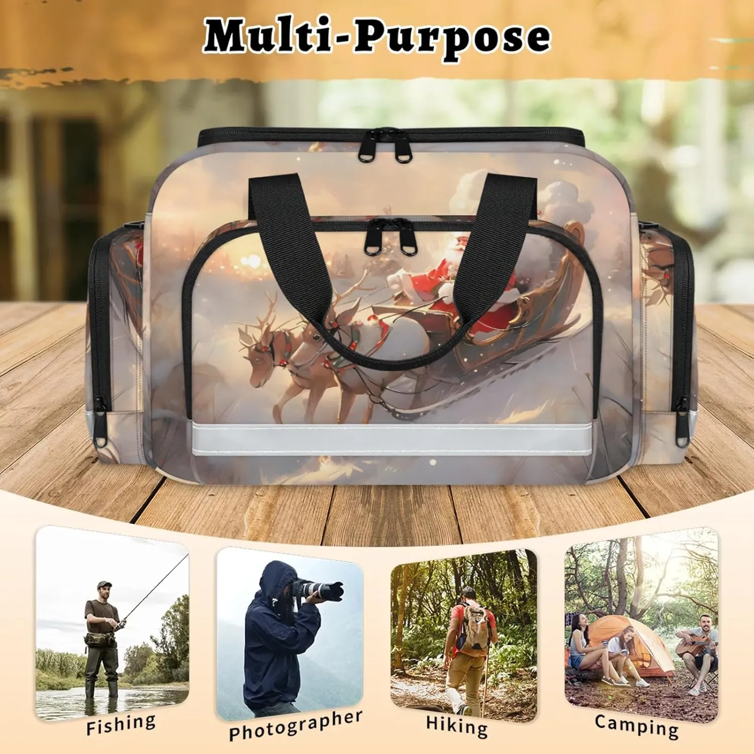 Anti-Scratch Duffle Bag for Travel 25x17.7x11.2 Inch - Waterproof Duffel Bag for Camping Fitness, Durable EMS Gear for First Responders Christmas Santa Claus Elk