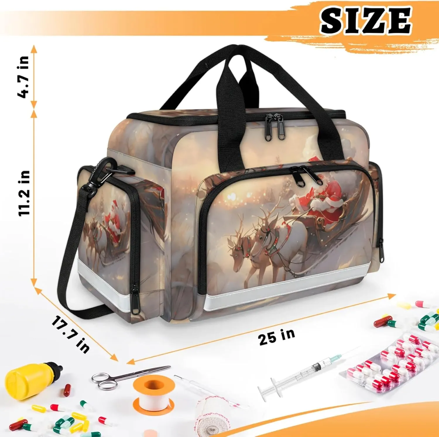 Anti-Scratch Duffle Bag for Travel 25x17.7x11.2 Inch - Waterproof Duffel Bag for Camping Fitness, Durable EMS Gear for First Responders Christmas Santa Claus Elk