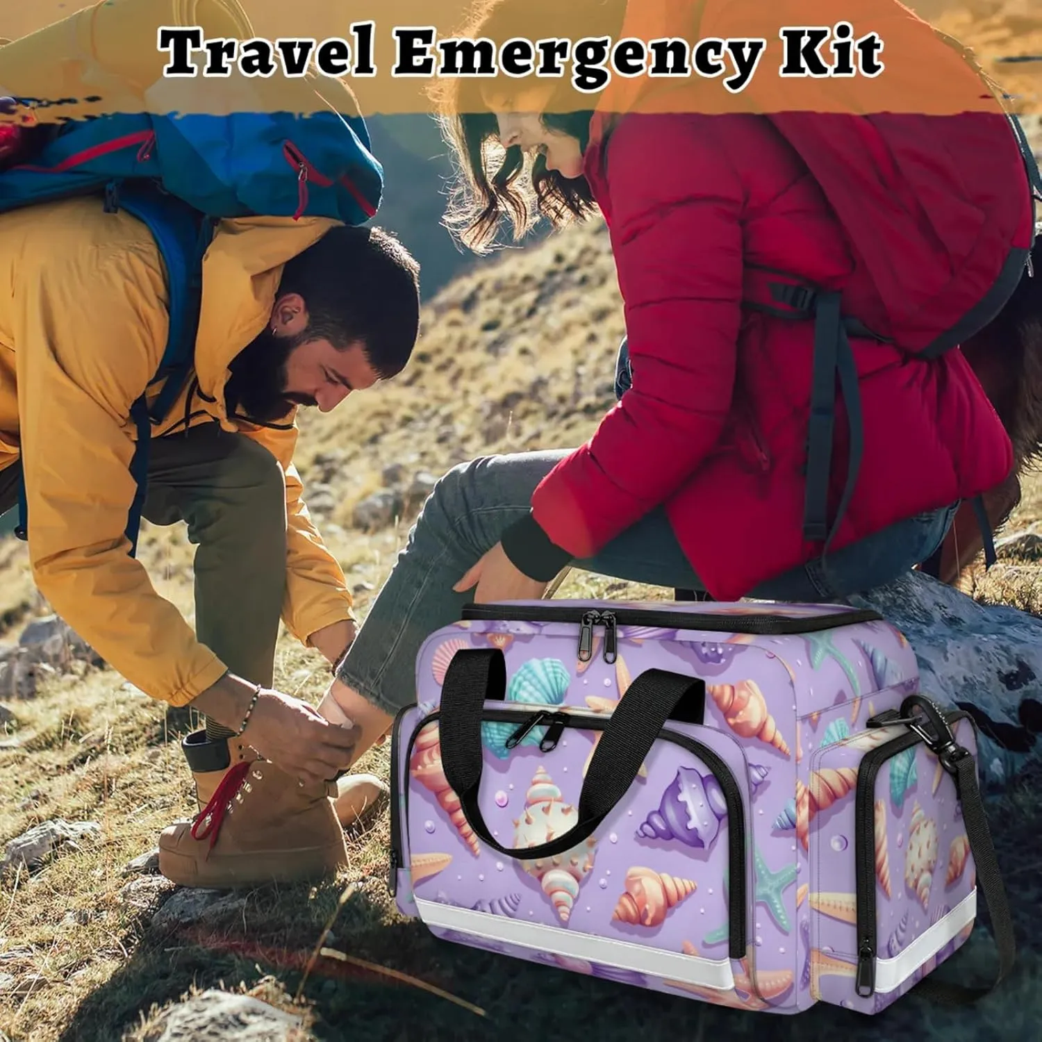 Anti-Scratch Duffle Bag for Travel 25x17.7x11.2 Inch - Waterproof Duffel Bag for Camping Fitness, Durable EMS Gear for First Responders Ocean Seashell Starfish