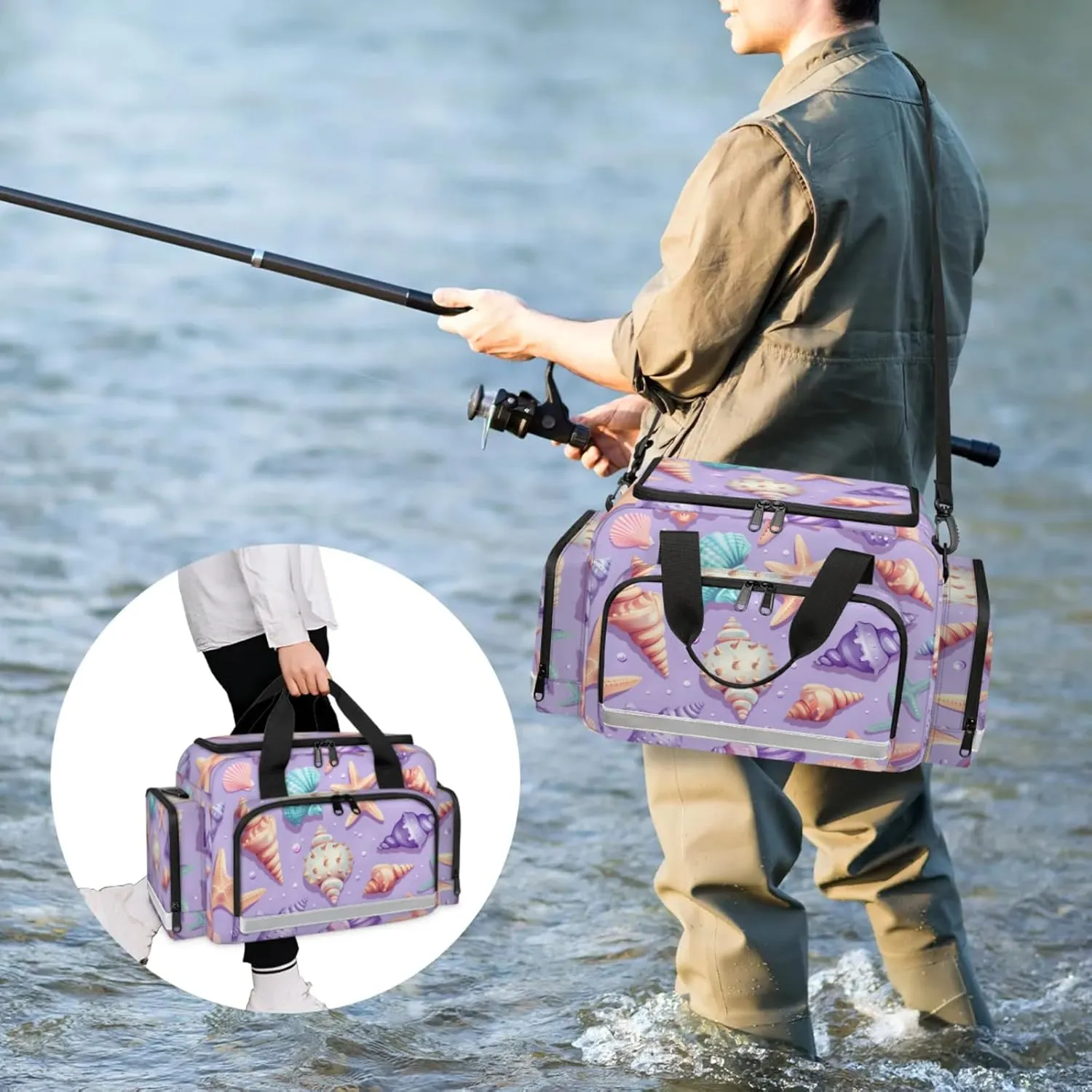 Anti-Scratch Duffle Bag for Travel 25x17.7x11.2 Inch - Waterproof Duffel Bag for Camping Fitness, Durable EMS Gear for First Responders Ocean Seashell Starfish