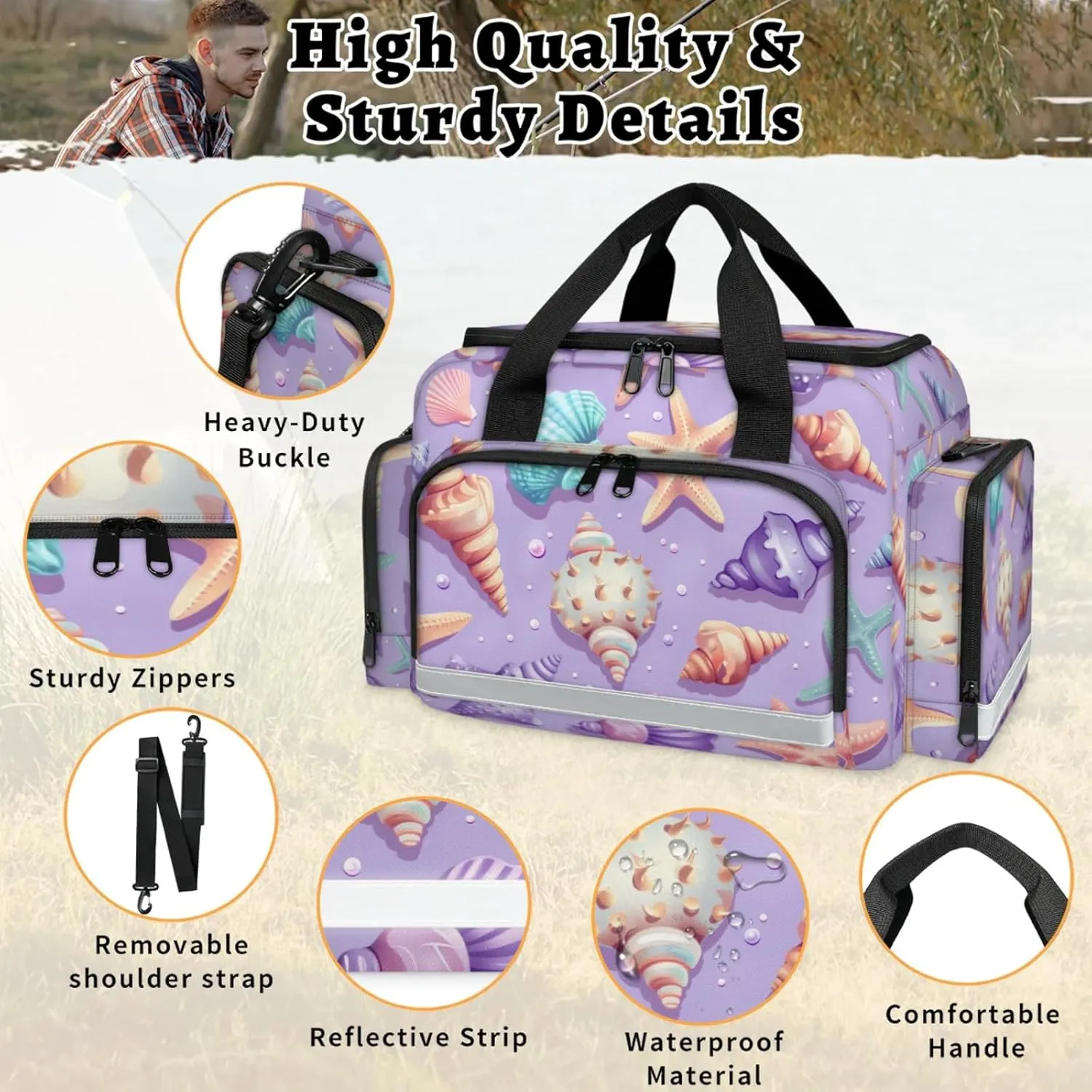 Anti-Scratch Duffle Bag for Travel 25x17.7x11.2 Inch - Waterproof Duffel Bag for Camping Fitness, Durable EMS Gear for First Responders Ocean Seashell Starfish