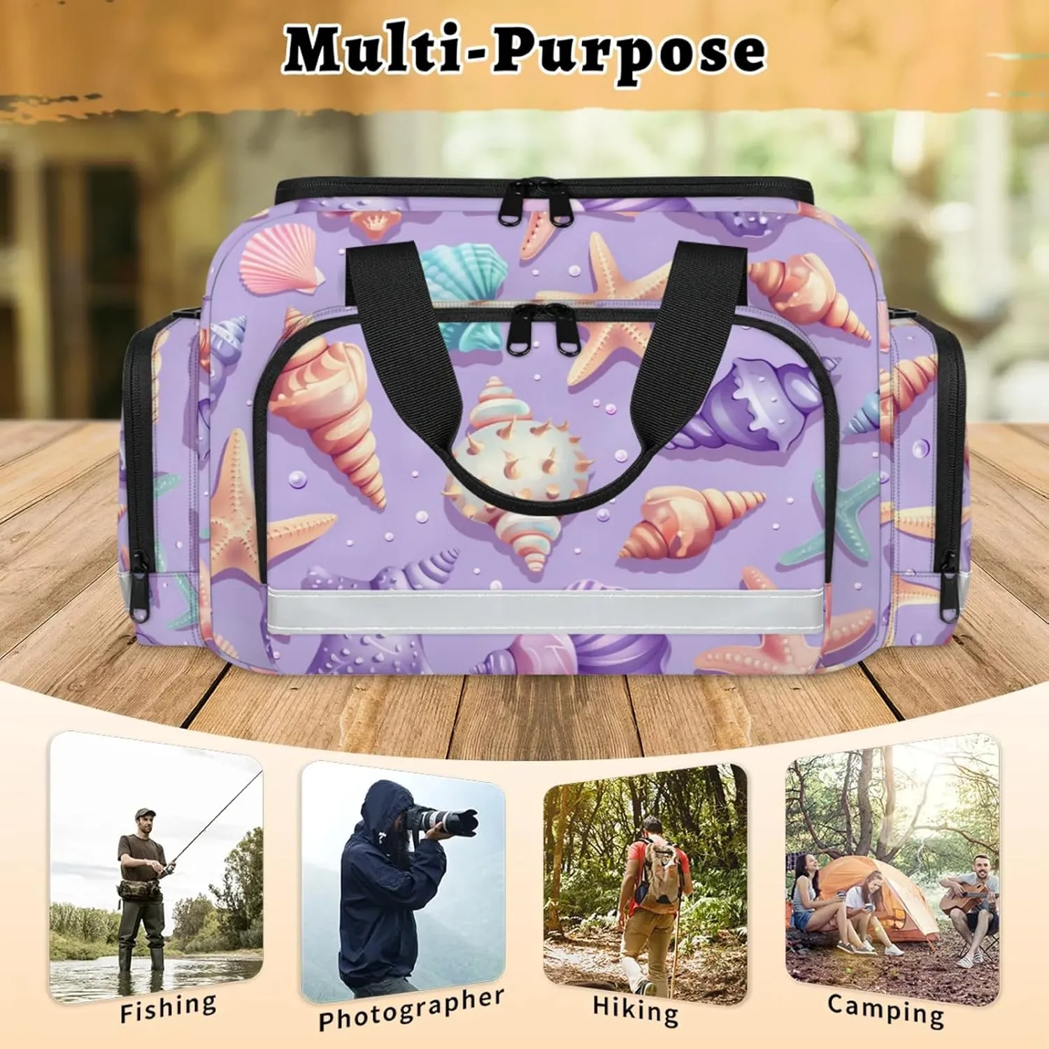Anti-Scratch Duffle Bag for Travel 25x17.7x11.2 Inch - Waterproof Duffel Bag for Camping Fitness, Durable EMS Gear for First Responders Ocean Seashell Starfish