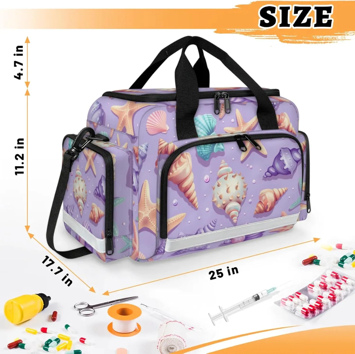 Anti-Scratch Duffle Bag for Travel 25x17.7x11.2 Inch - Waterproof Duffel Bag for Camping Fitness, Durable EMS Gear for First Responders Ocean Seashell Starfish