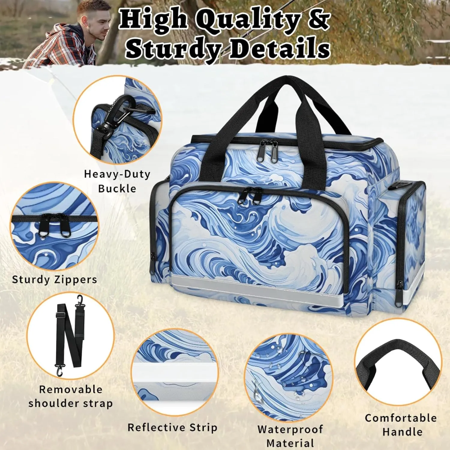 Anti-Scratch Duffle Bag for Travel 25x17.7x11.2 Inch - Waterproof Duffel Bag for Camping Fitness, Durable EMS Gear for First Responders Ocean Water Print