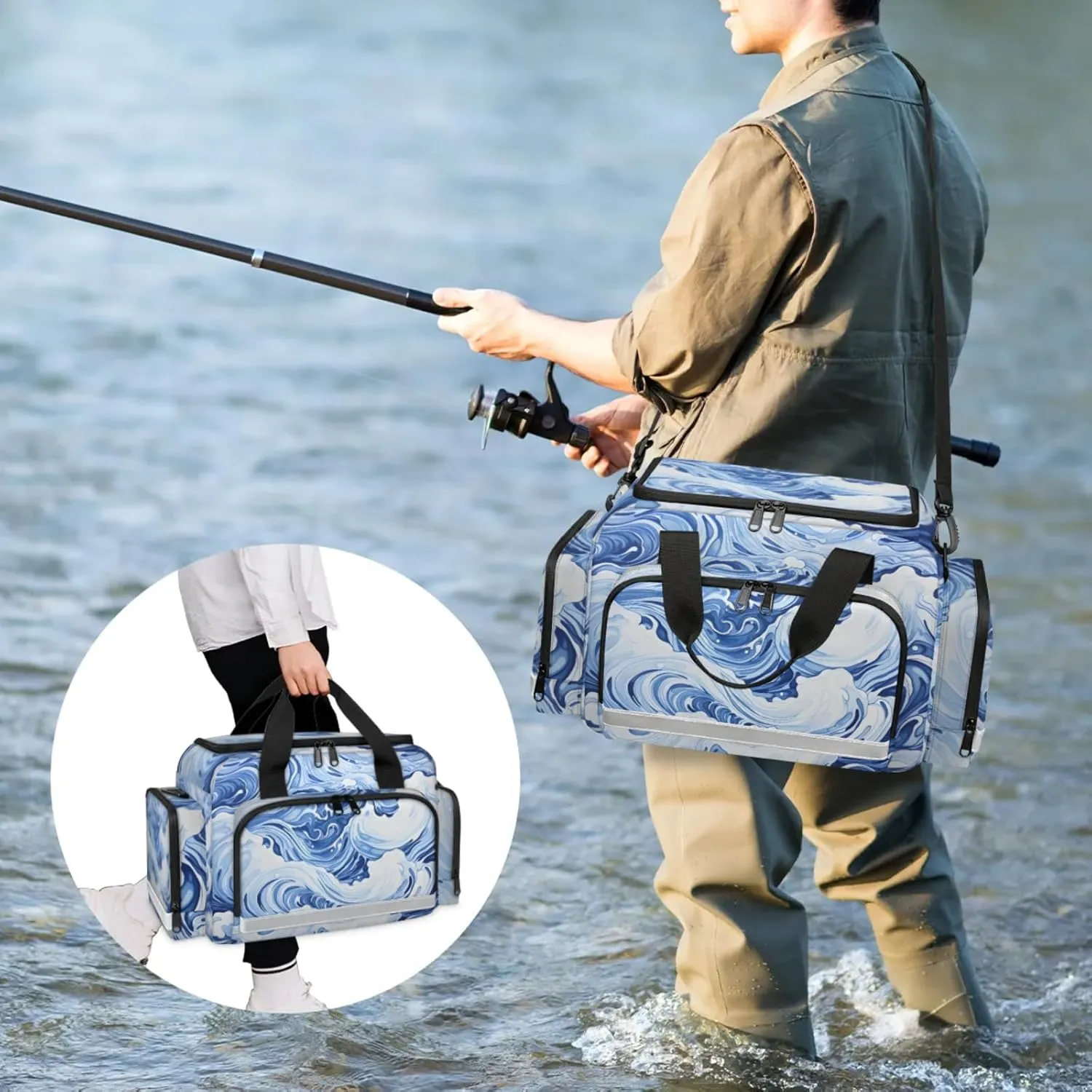 Anti-Scratch Duffle Bag for Travel 25x17.7x11.2 Inch - Waterproof Duffel Bag for Camping Fitness, Durable EMS Gear for First Responders Ocean Water Print