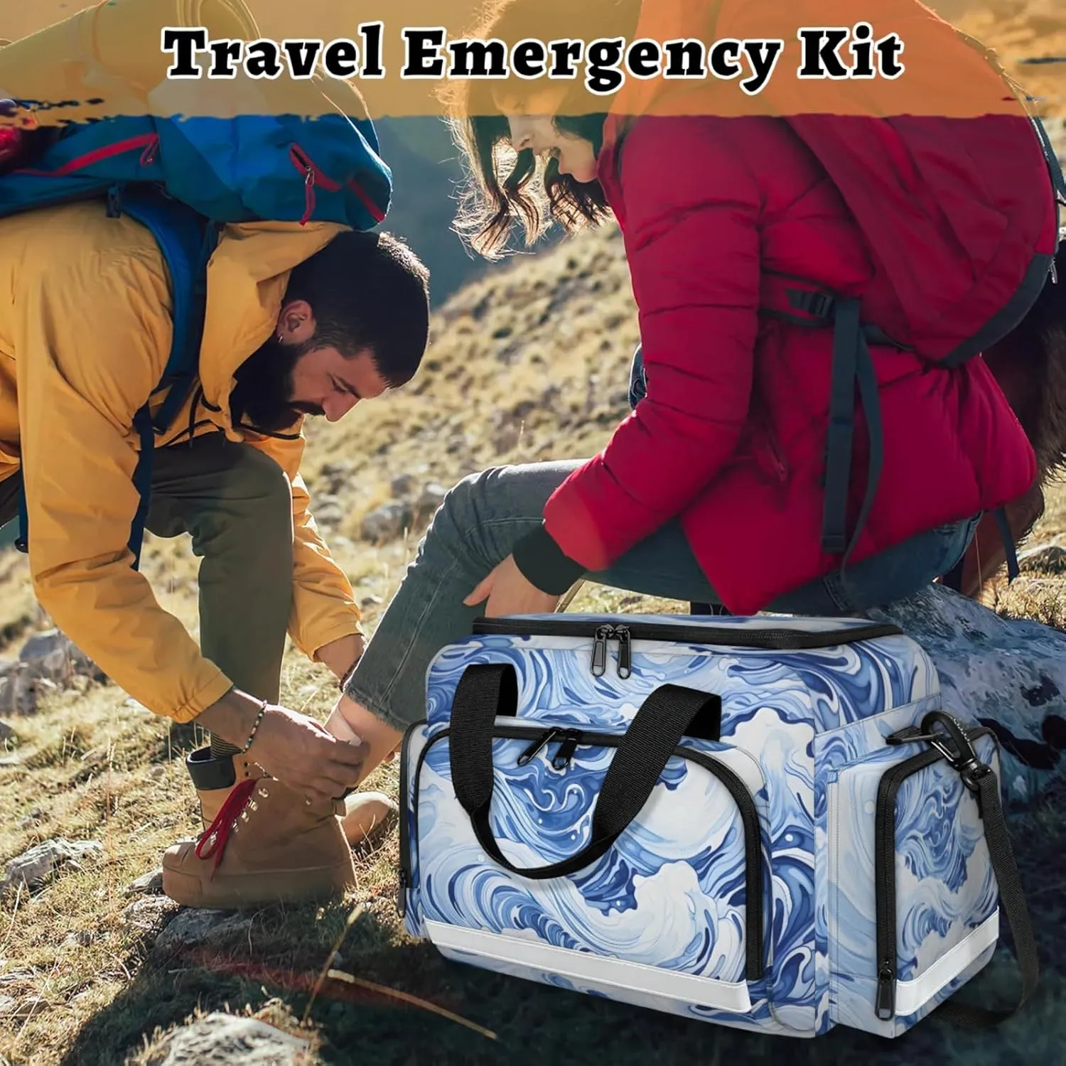 Anti-Scratch Duffle Bag for Travel 25x17.7x11.2 Inch - Waterproof Duffel Bag for Camping Fitness, Durable EMS Gear for First Responders Ocean Water Print