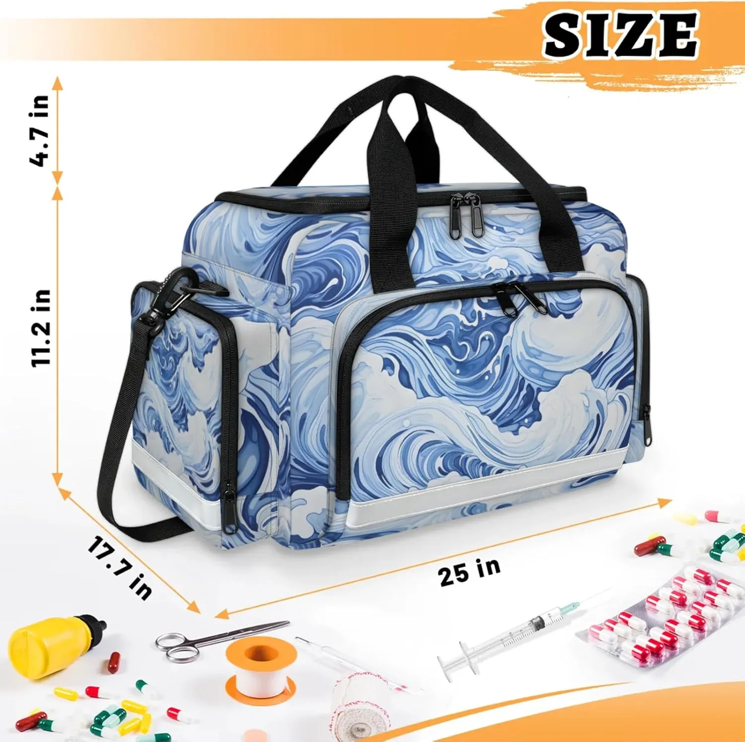 Anti-Scratch Duffle Bag for Travel 25x17.7x11.2 Inch - Waterproof Duffel Bag for Camping Fitness, Durable EMS Gear for First Responders Ocean Water Print