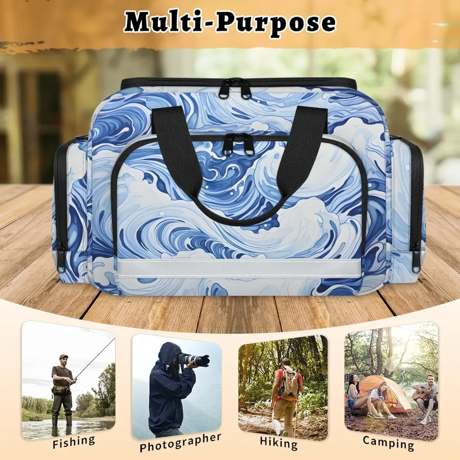 Anti-Scratch Duffle Bag for Travel 25x17.7x11.2 Inch - Waterproof Duffel Bag for Camping Fitness, Durable EMS Gear for First Responders Ocean Water Print