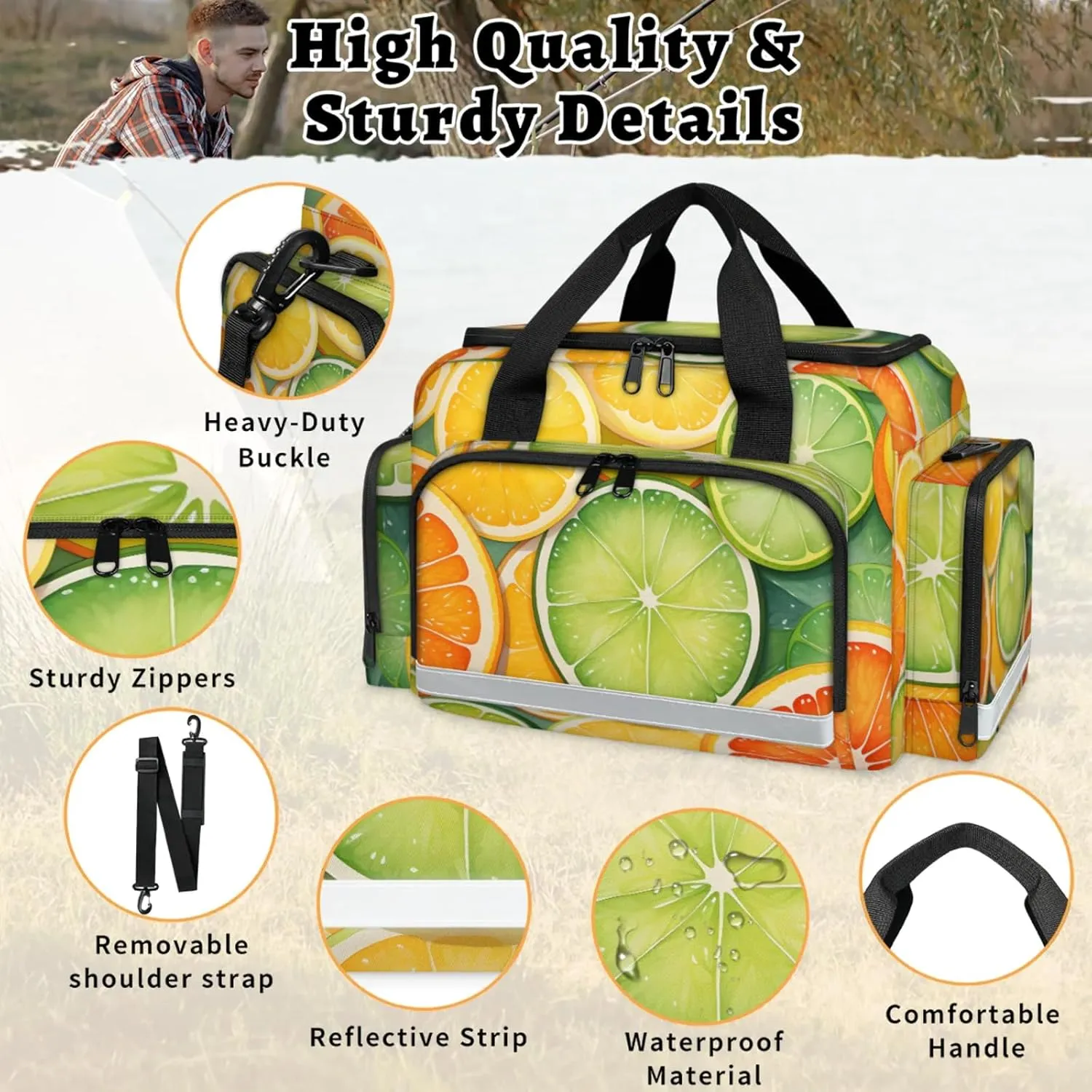 Anti-Scratch Duffle Bag for Travel 25x17.7x11.2 Inch - Waterproof Duffel Bag for Camping Fitness, Durable EMS Gear for First Responders Orange Slice