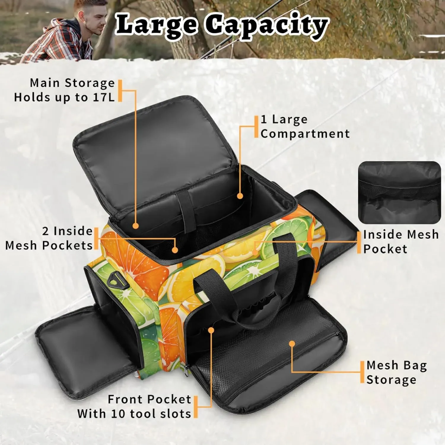 Anti-Scratch Duffle Bag for Travel 25x17.7x11.2 Inch - Waterproof Duffel Bag for Camping Fitness, Durable EMS Gear for First Responders Orange Slice