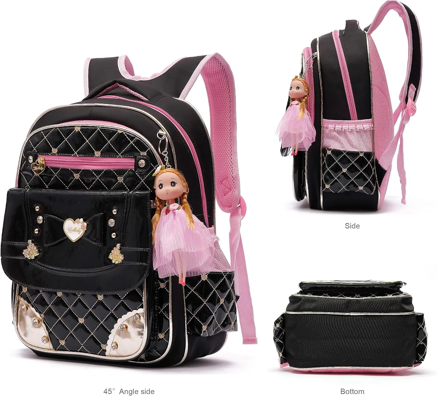 AO ALI VICTORY Backpack for Girls, Waterproof Kids Backpacks School Bag Toddler Bookbags Cute Travel Daypack (Small, A-Black)