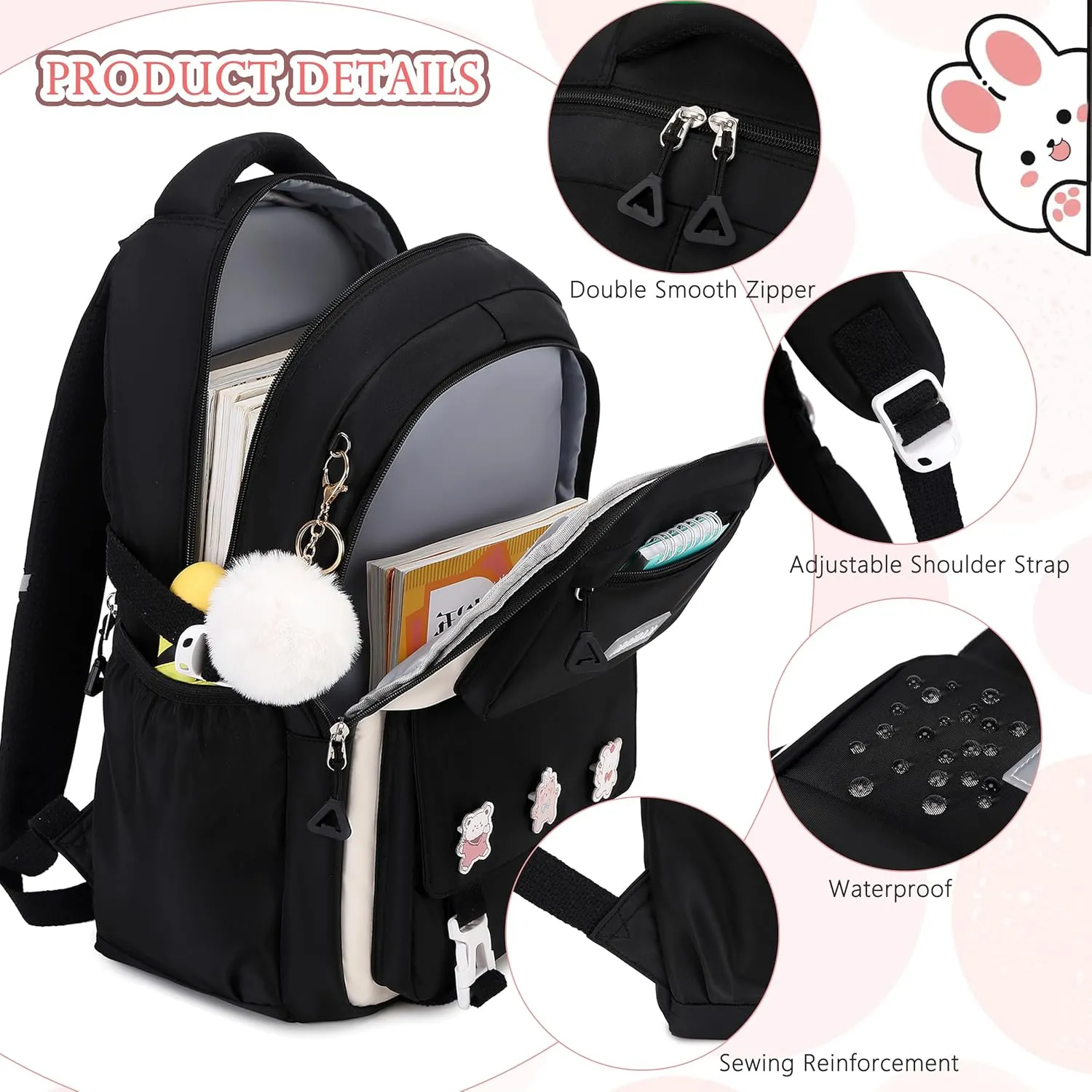 AO ALI VICTORY Backpack for Women Girls Set with Pencil Case 15.6 Inch Laptop School Bag Kids Elementary College Backpacks
