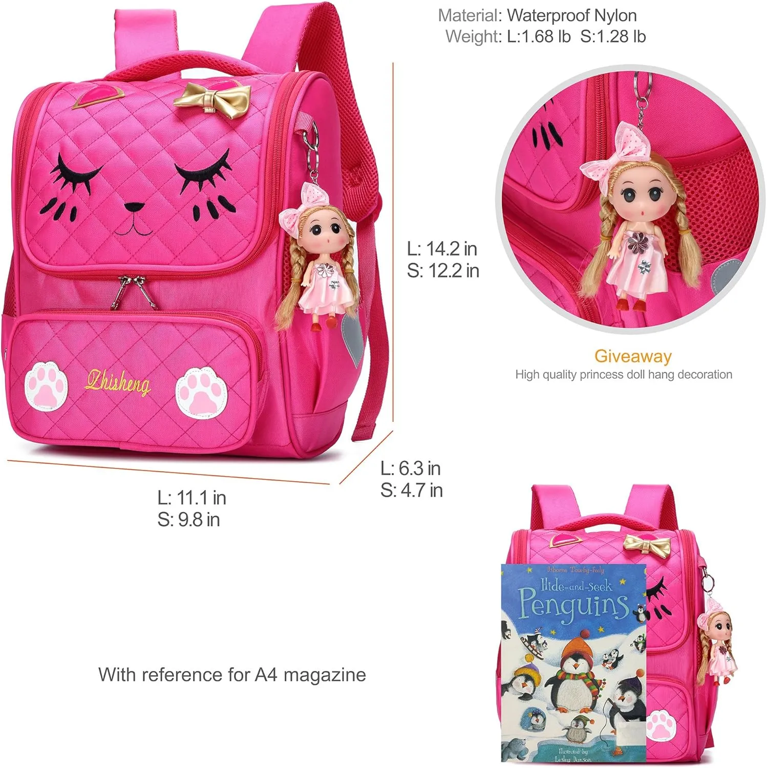 AO ALI VICTORY Girls Backpacks, Waterproof Cute Backpack for Kids Toddler Girl Preschool Bookbags Elementary School Bags