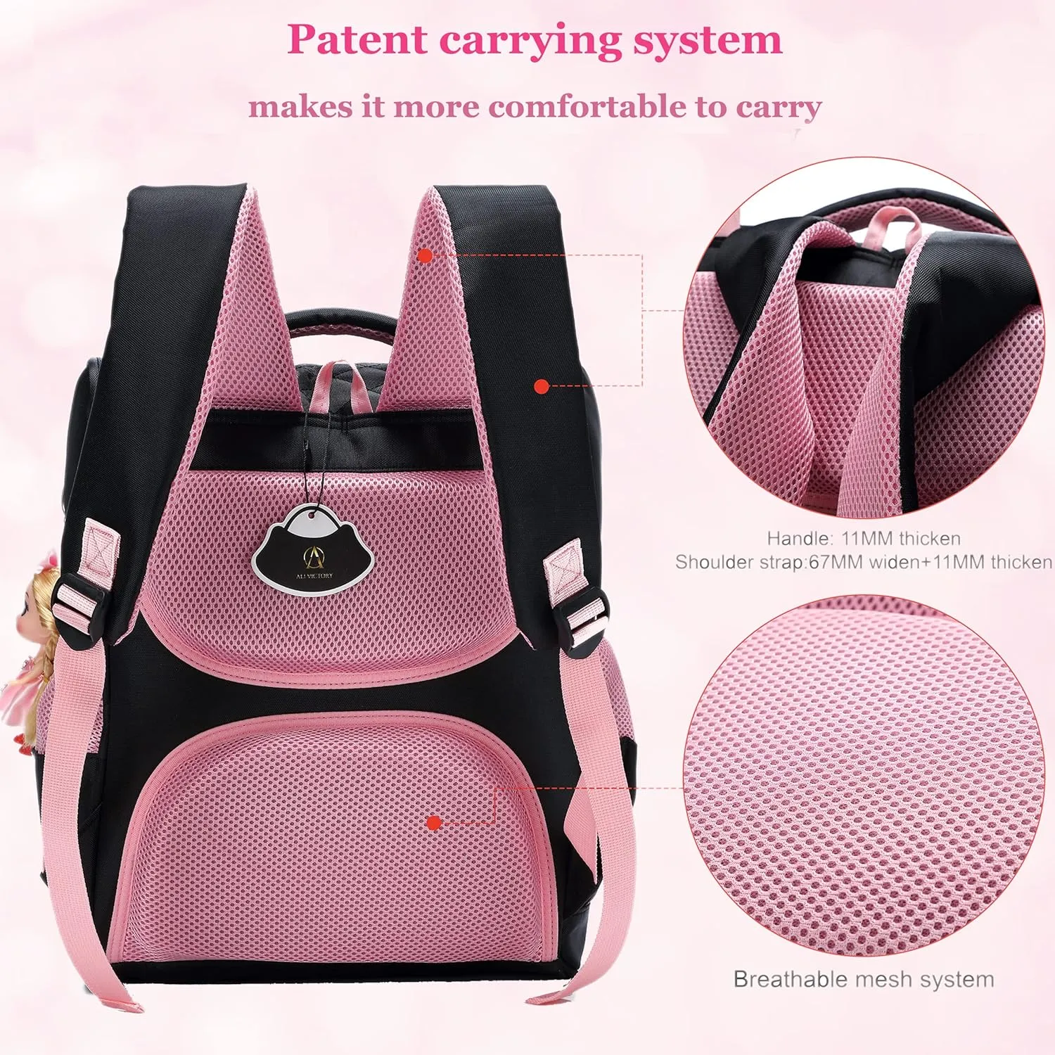 AO ALI VICTORY Girls Backpacks, Waterproof Cute Backpack for Kids Toddler Girl Preschool Bookbags Elementary School Bags