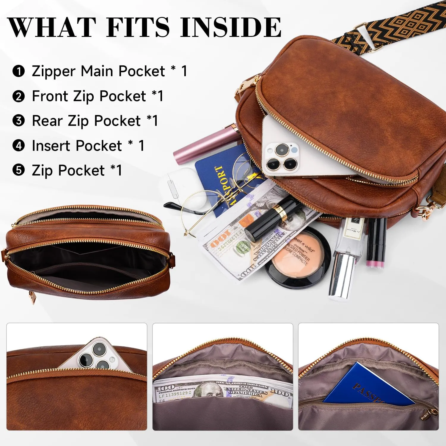 APHISON Crossbody Bags for Women Trendy, Leather Crossbody purse with Adjustable Strap