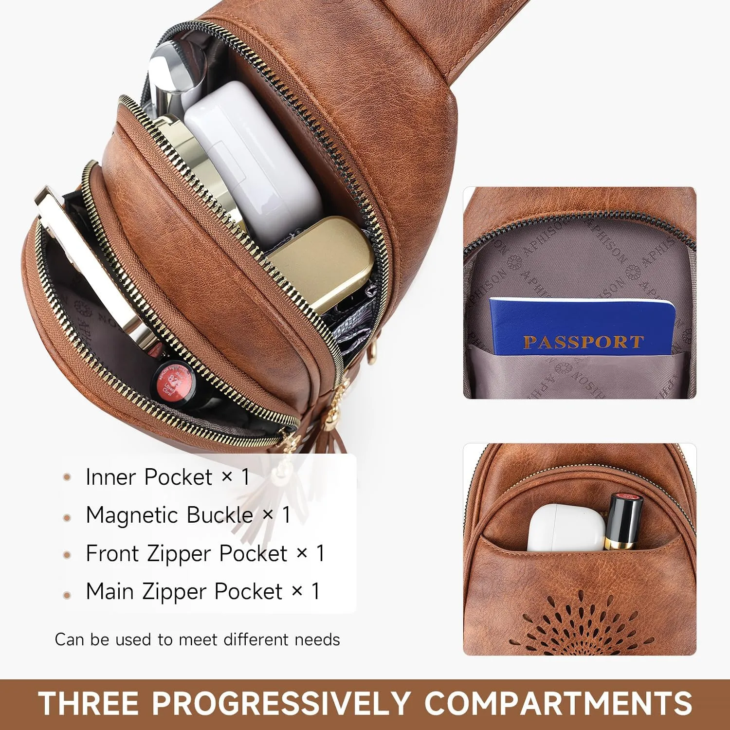 APHISON Small Sling Bag Cell Phone Purse Vegan Leather Fanny Crossbody Bag for Women Trendy Chest Backpack Adjustable Strap