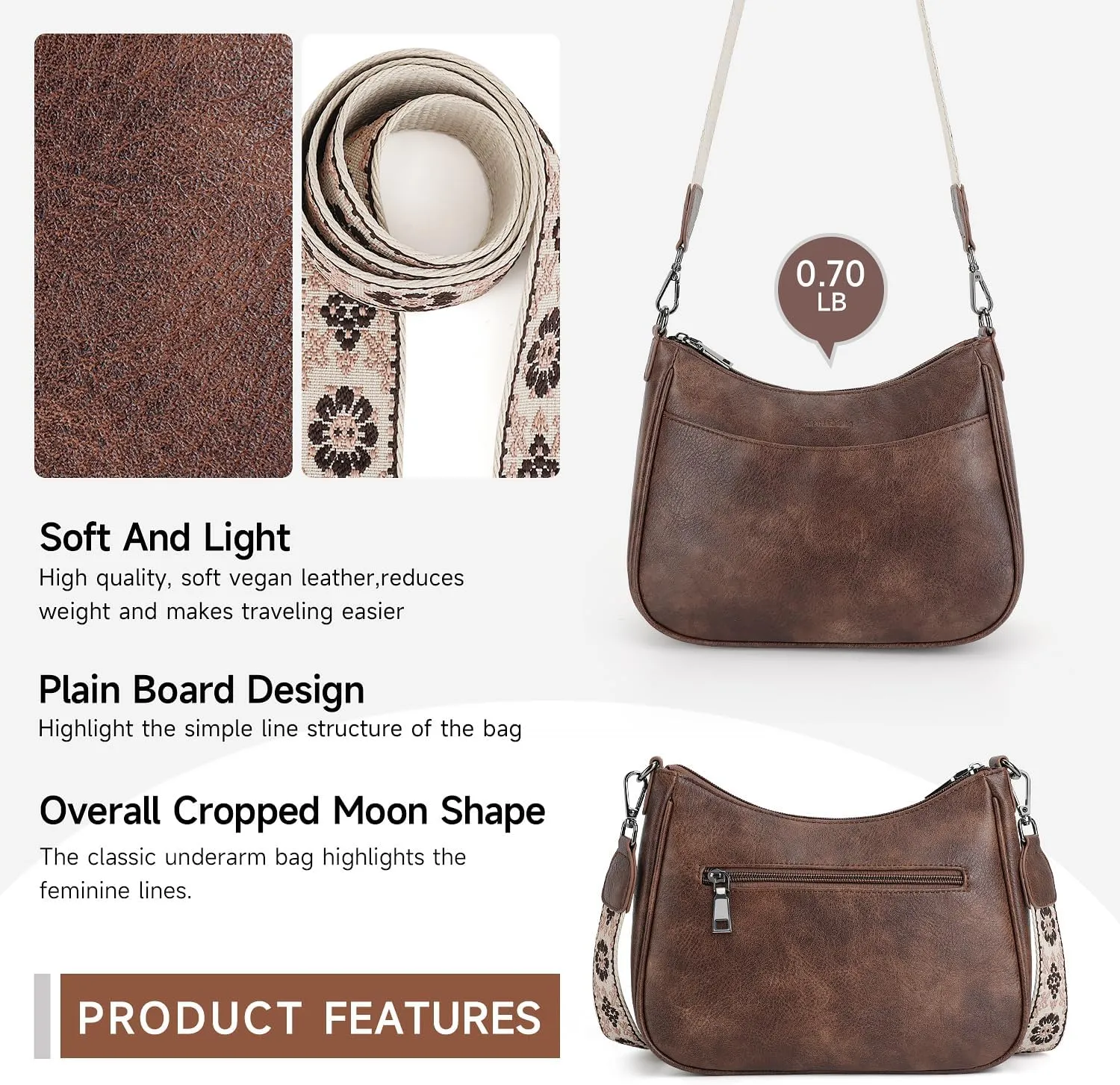 APHISON Trendy Leather Crossbody Purse with Adjustable Strap, Women's Shoulder Handbag
