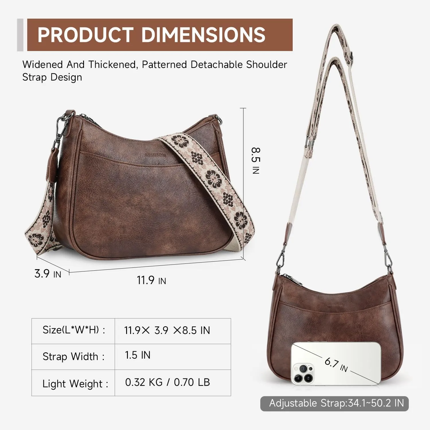 APHISON Trendy Leather Crossbody Purse with Adjustable Strap, Women's Shoulder Handbag