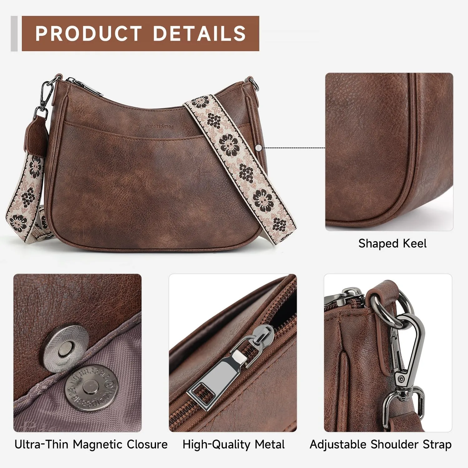 APHISON Trendy Leather Crossbody Purse with Adjustable Strap, Women's Shoulder Handbag