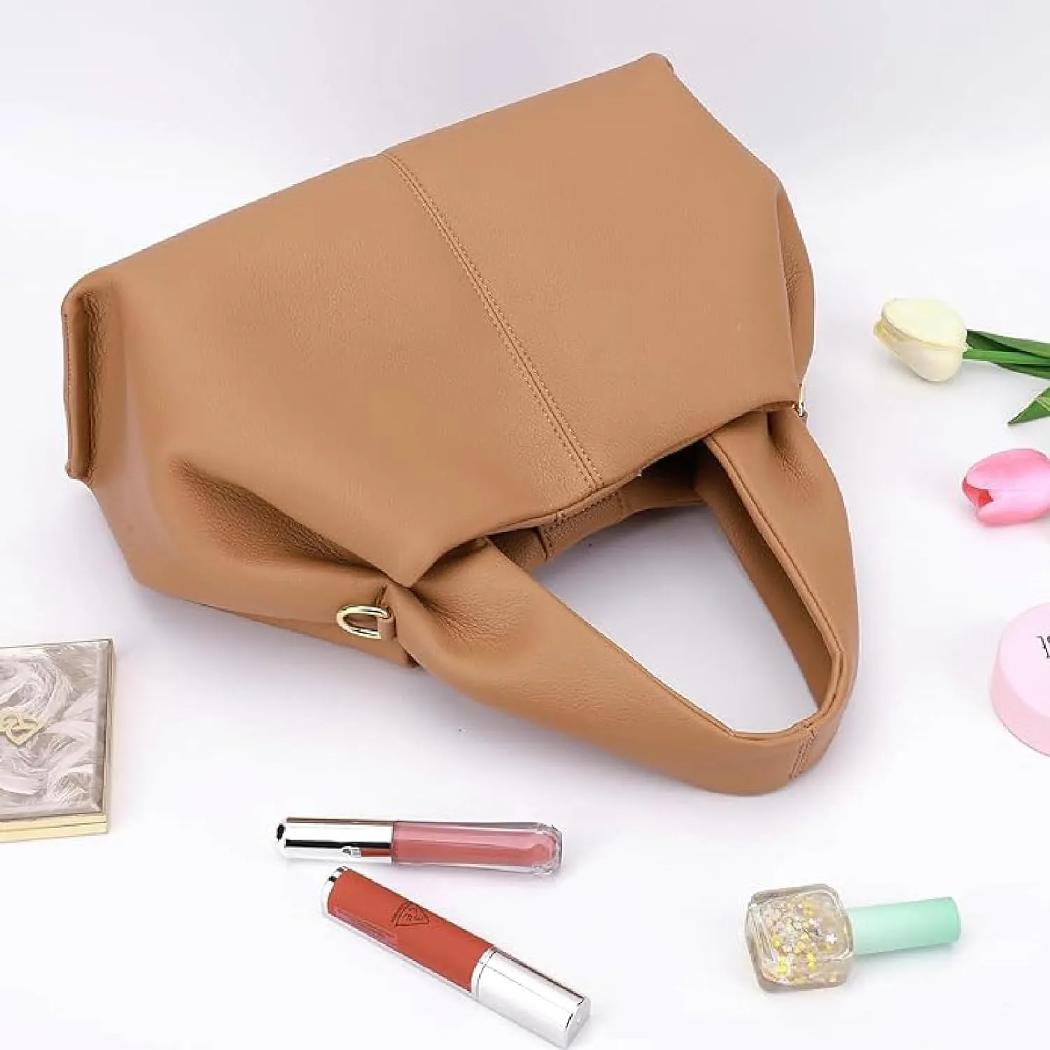 APLUSH Retro Crossbody Bag Cloud Pouch Bag with Removable Strap,Dumpling Clutch Purse Handbag Leather Tote Shoulder Bag,Gray
