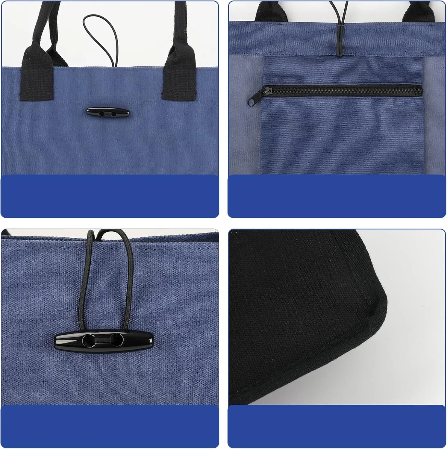 Aricsen Large Canvas Shopping Tote Bag with Handles for Women Gift Grocery Beach Holidays, Reusable Blank Clearance Eco Burlap Cloth Jute Fabric Handbag for Kitchen, Black & Blue