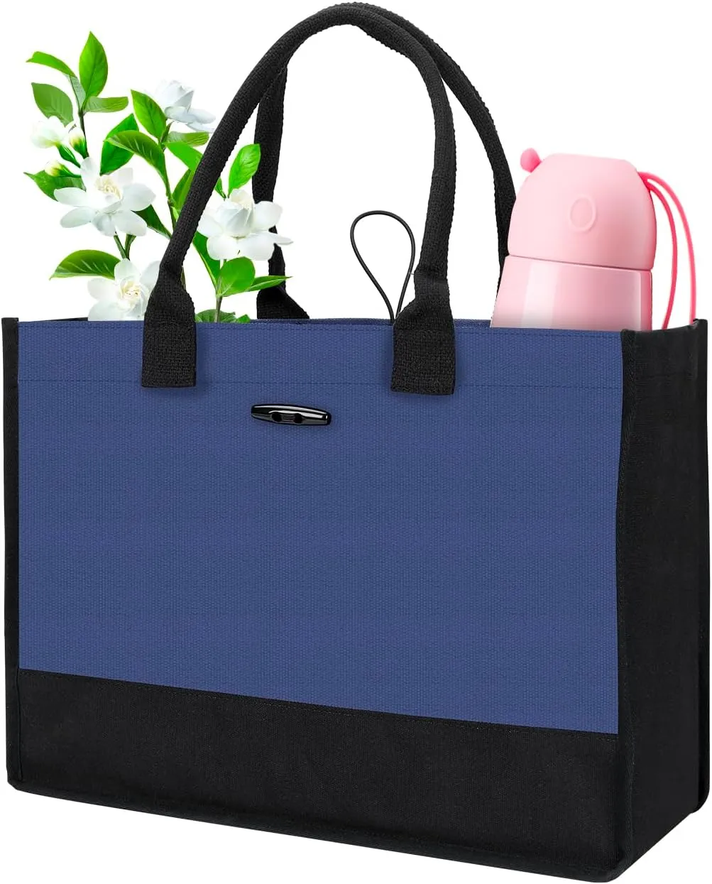 Aricsen Large Canvas Shopping Tote Bag with Handles for Women Gift Grocery Beach Holidays, Reusable Blank Clearance Eco Burlap Cloth Jute Fabric Handbag for Kitchen, Black & Blue