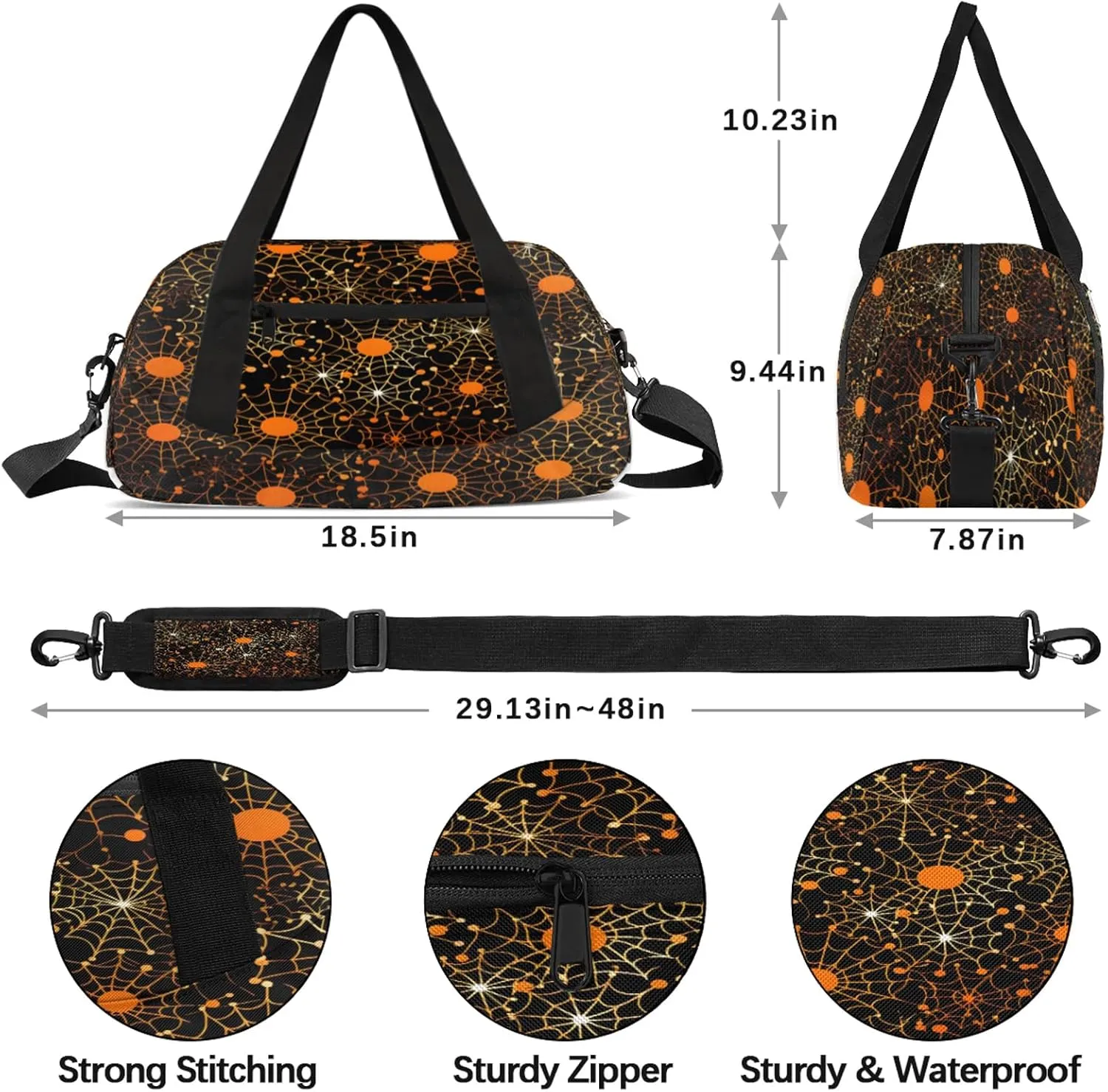 Art Abstract Spiders Web Kids Duffel Bag Lightweight Waterproof Sports Gym Bag with Front Zipper Pocket Foldable Weekender Overnight Bag for School Practice Gymnastic Ballet
