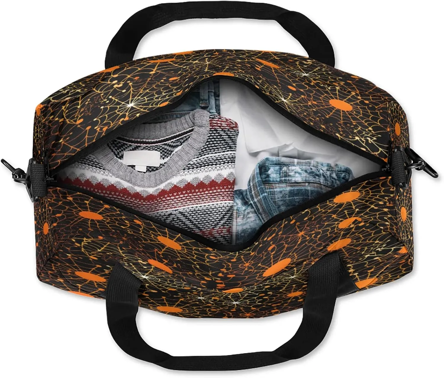 Art Abstract Spiders Web Kids Duffel Bag Lightweight Waterproof Sports Gym Bag with Front Zipper Pocket Foldable Weekender Overnight Bag for School Practice Gymnastic Ballet