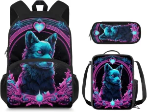 Art Dog Kids School Backpack for Girls Kindergarten Cute Backpacks for School Girls 4Th Grade Kids School Backpack for Boys with Lunch Bag Girls' Backpack Mini Shoulder School Bag