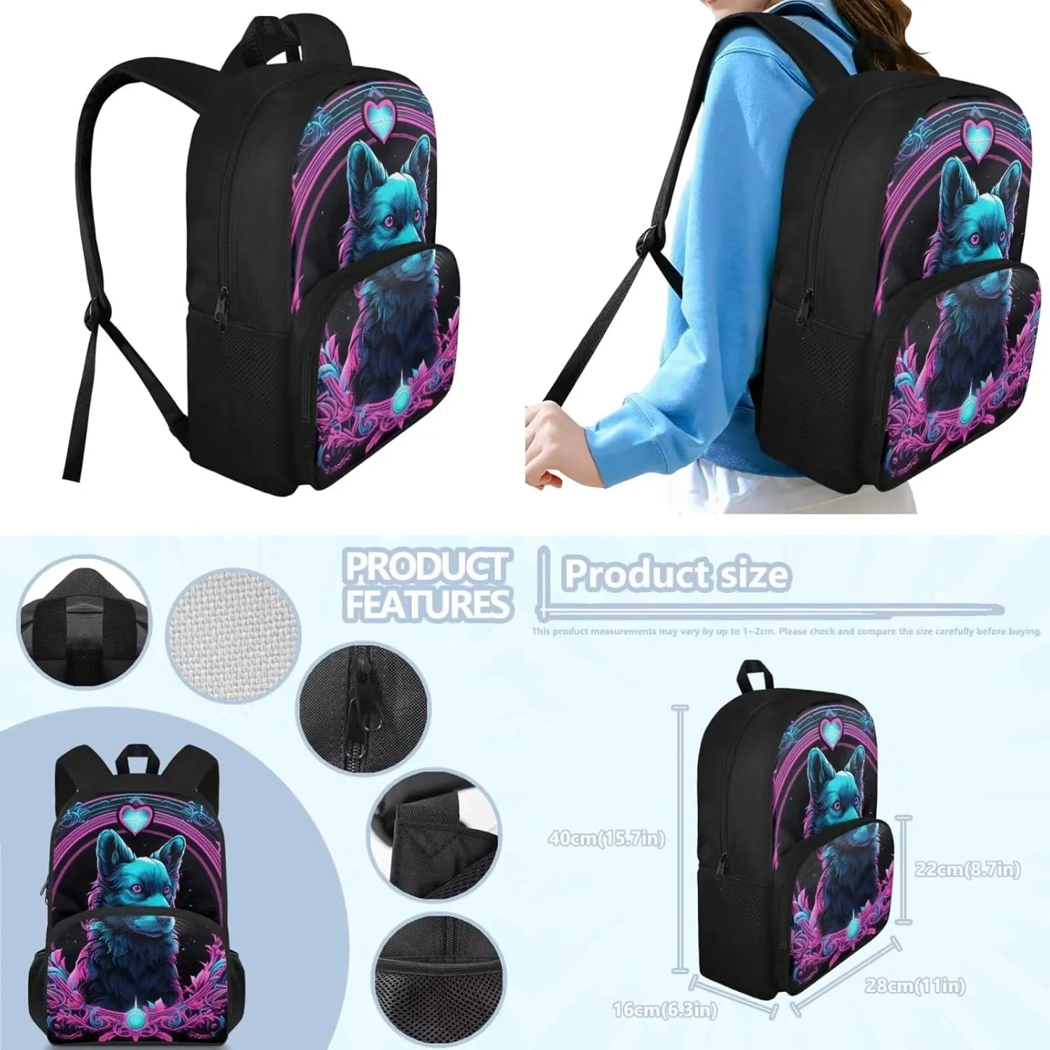 Art Dog Kids School Backpack for Girls Kindergarten Cute Backpacks for School Girls 4Th Grade Kids School Backpack for Boys with Lunch Bag Girls' Backpack Mini Shoulder School Bag