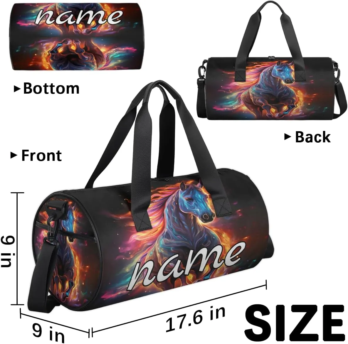 Art Horse Print Personalized Dance Bags, Art Horse Print Custom Sport Duffel Bag Travel Duffle Bag Overnight Weekender Bag