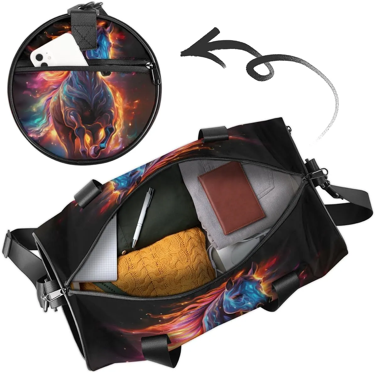 Art Horse Print Personalized Dance Bags, Art Horse Print Custom Sport Duffel Bag Travel Duffle Bag Overnight Weekender Bag