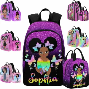 Artsadd Custom Kid's School Backpack with Lunch Bag for Girls, Personalized Princess Shoulders Bags for Daughter Customized Back-to- School Daypack for Granddaughter