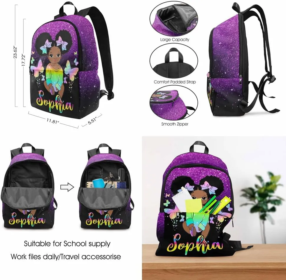 Artsadd Custom Kid's School Backpack with Lunch Bag for Girls, Personalized Princess Shoulders Bags for Daughter Customized Back-to- School Daypack for Granddaughter