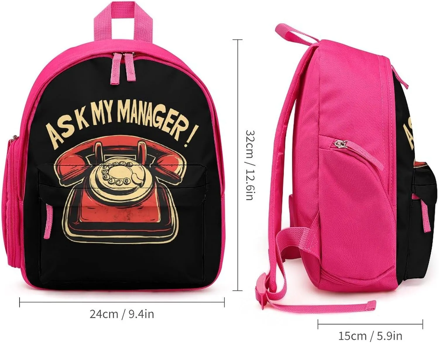 Ask My Manager Cute Backpack Basic Adjustable Bag Simple Small Daypack Camping Park Pink-style