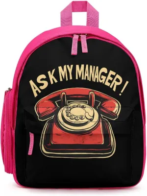 Ask My Manager Cute Backpack Basic Adjustable Bag Simple Small Daypack Camping Park Pink-style