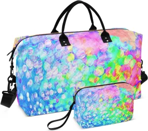 Aslsiy Travel Duffel Bags for Women Colorful Auroras Weekender Bags Polka Dots Sports Duffel Bags Gym Bag with Toiletry Bag Carry on Overnight Bag