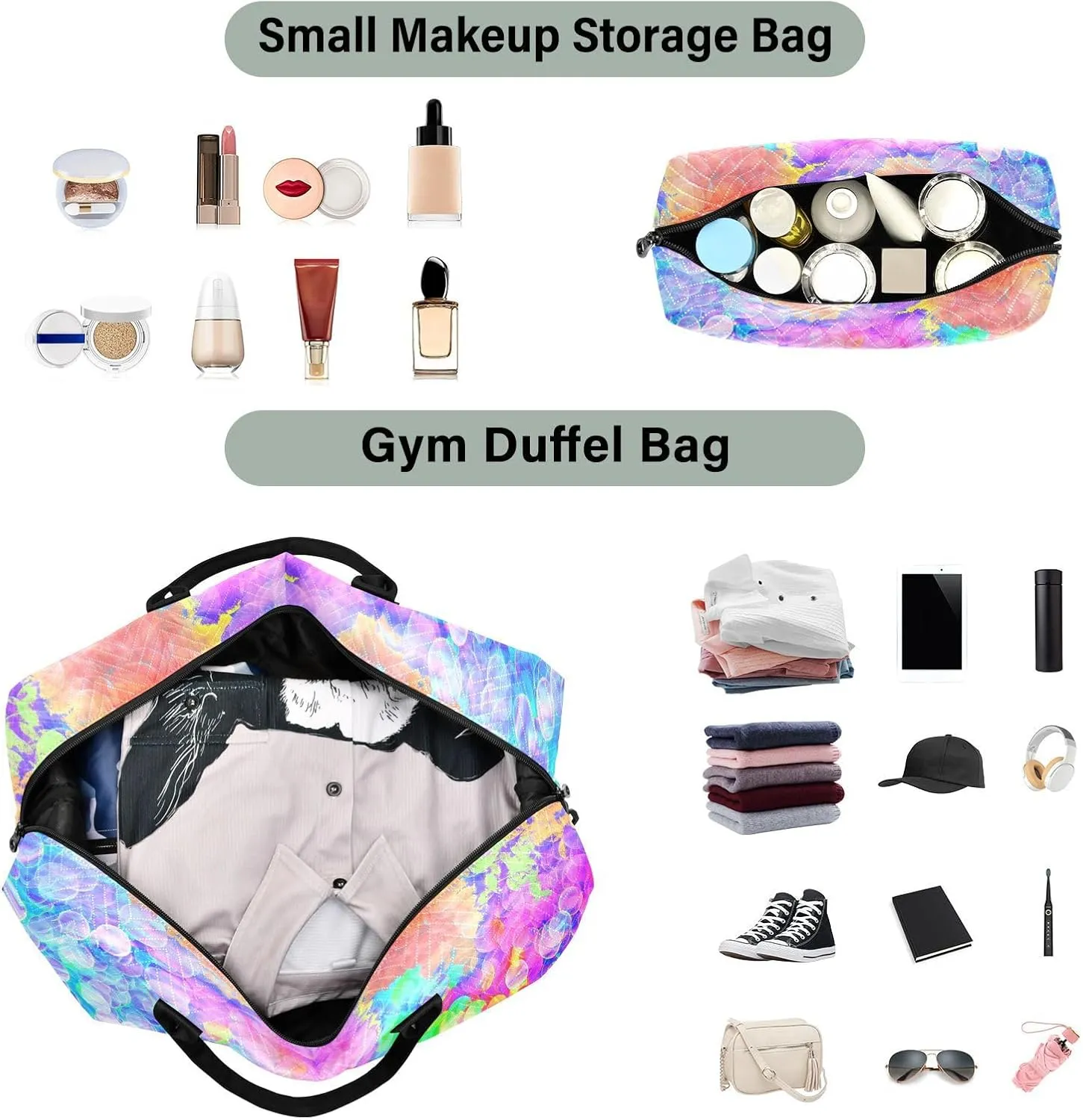 Aslsiy Travel Duffel Bags for Women Colorful Auroras Weekender Bags Polka Dots Sports Duffel Bags Gym Bag with Toiletry Bag Carry on Overnight Bag