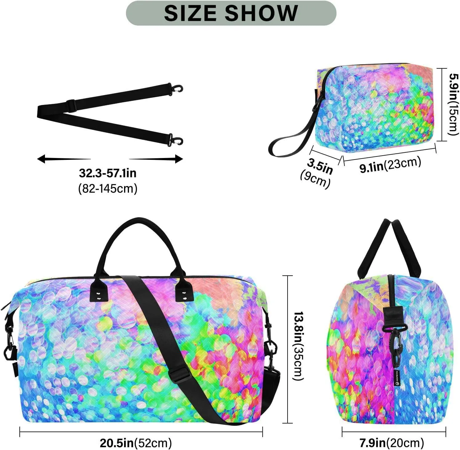 Aslsiy Travel Duffel Bags for Women Colorful Auroras Weekender Bags Polka Dots Sports Duffel Bags Gym Bag with Toiletry Bag Carry on Overnight Bag