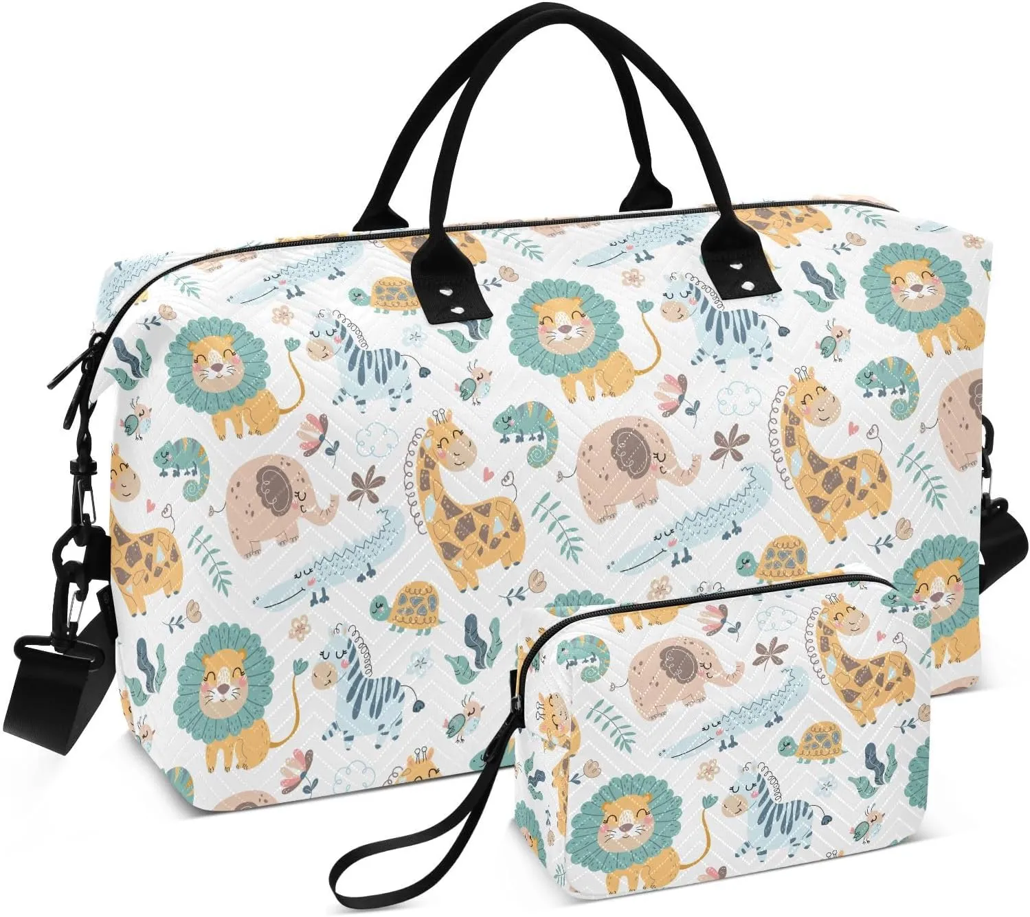 Aslsiy Travel Duffel Bags for Women Graffiti Lizards Animal Sports Duffel Bags Crocodile Zebra Weekender Bags Gym Bag with Toiletry Bag Carry on Overnight Bag