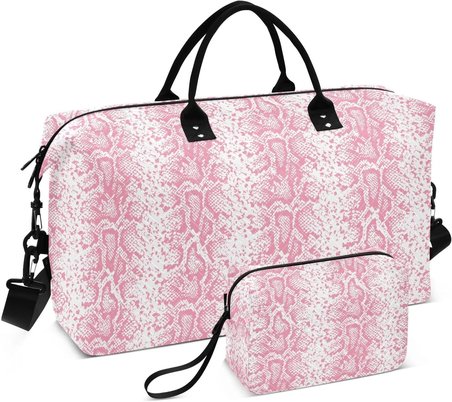 Aslsiy Travel Duffel Bags for Women Snake Skin Pink Sports Duffel Bags Weekender Bags Gym Bag with Toiletry Bag Carry on Overnight Bag