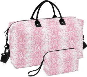 Aslsiy Travel Duffel Bags for Women Snake Skin Pink Sports Duffel Bags Weekender Bags Gym Bag with Toiletry Bag Carry on Overnight Bag