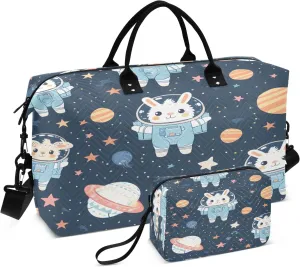 Astronaut Rabbit Travel Duffel Bags with Toiletry Bag for Travel Gym Yoga Weekender Bag