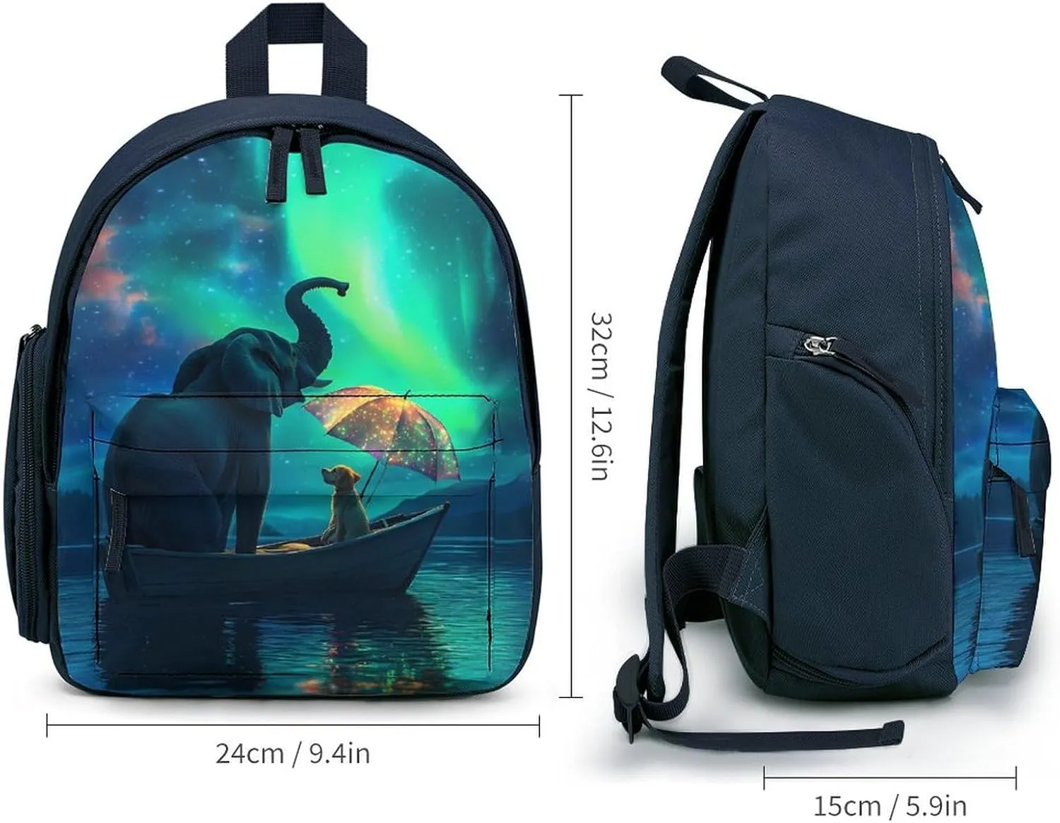 Aurora Scenery Elephant Backpack Small Shoulder Bag Travel Bag Casual Daybacks Handbags One Size