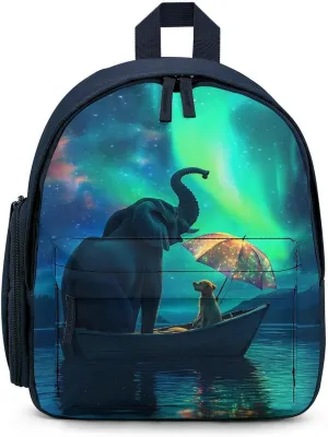 Aurora Scenery Elephant Backpack Small Shoulder Bag Travel Bag Casual Daybacks Handbags One Size